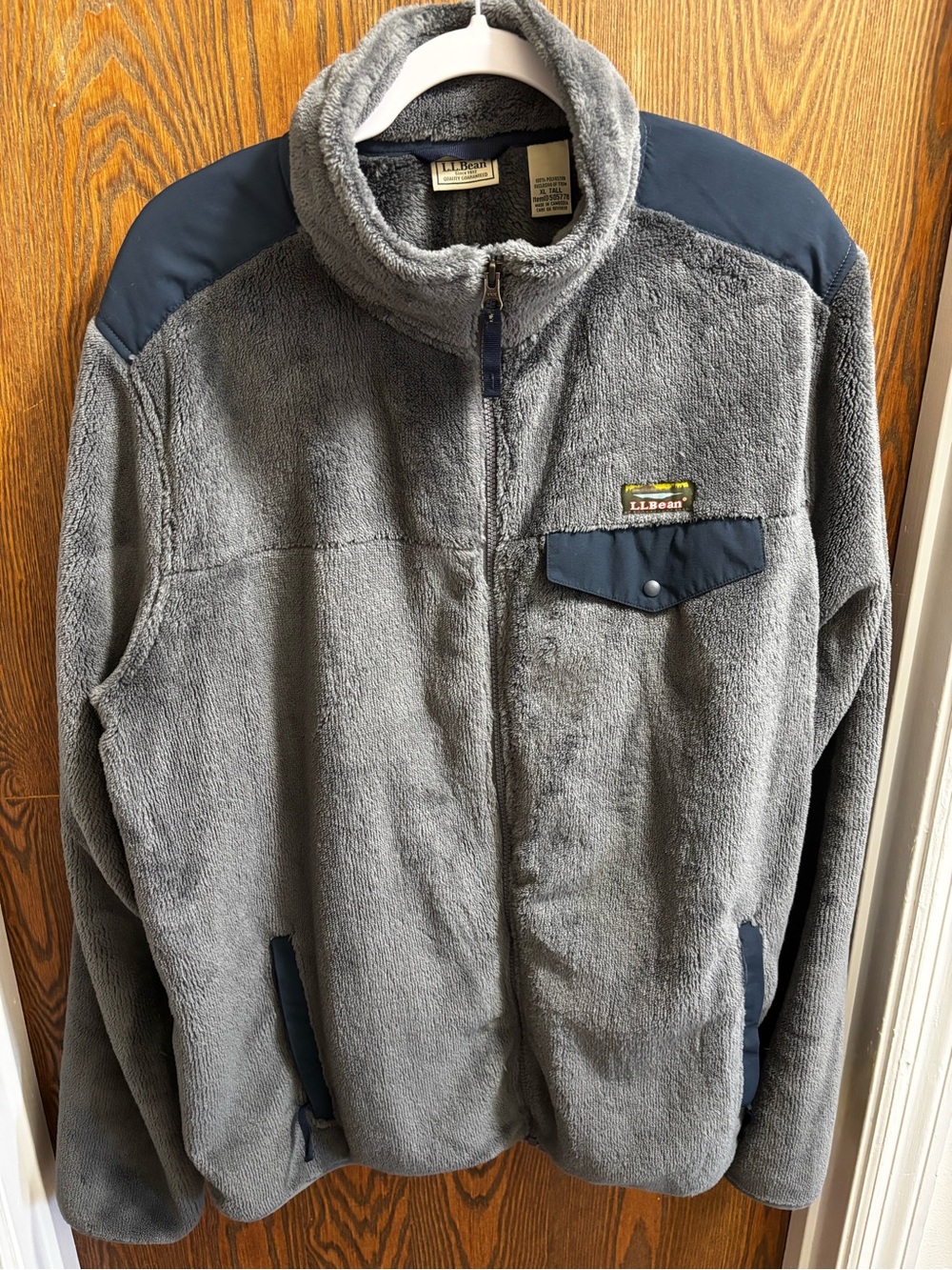 L.L. Bean Gray Fleece Jacket with Navy Accents